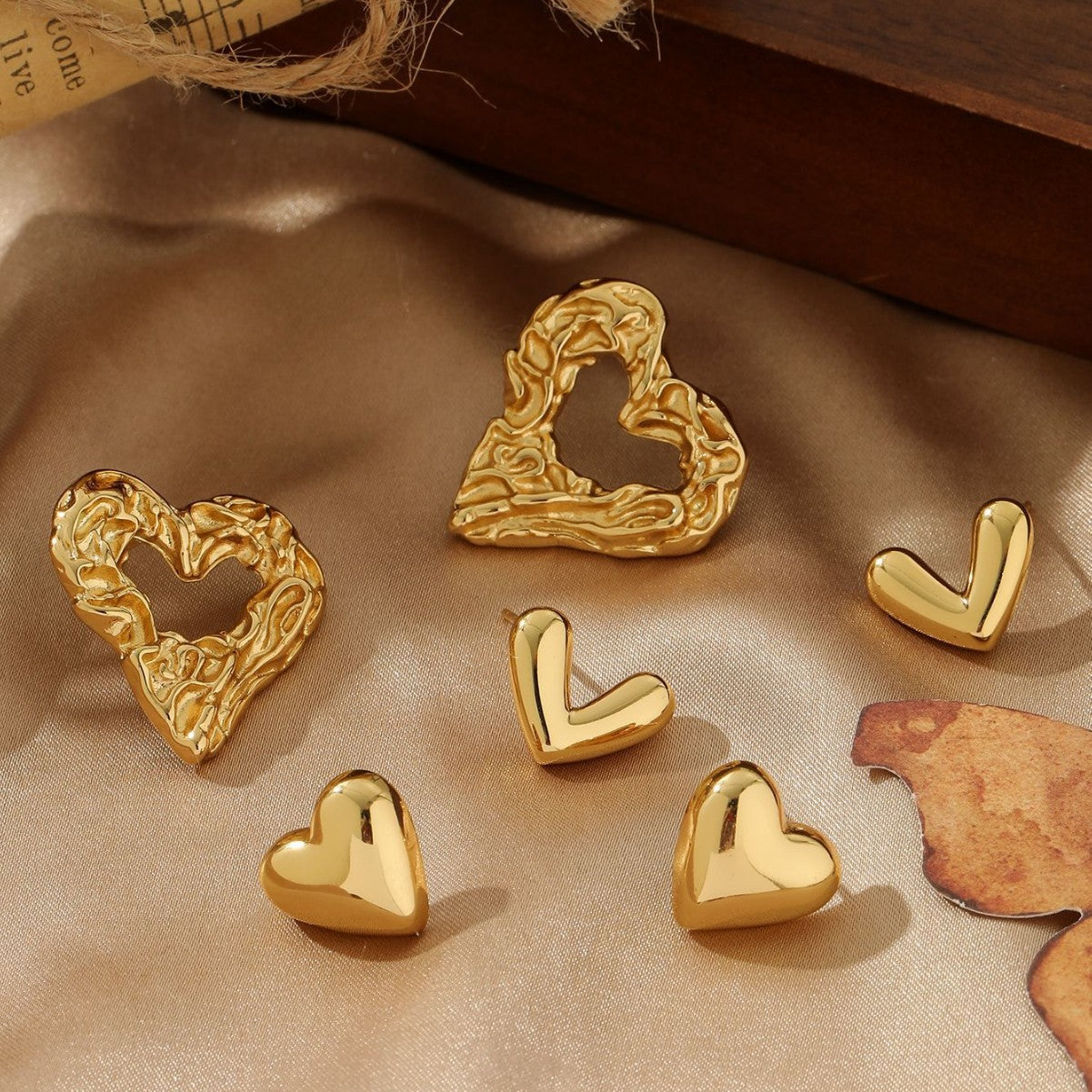 GOLD HEART STUD EARRINGS