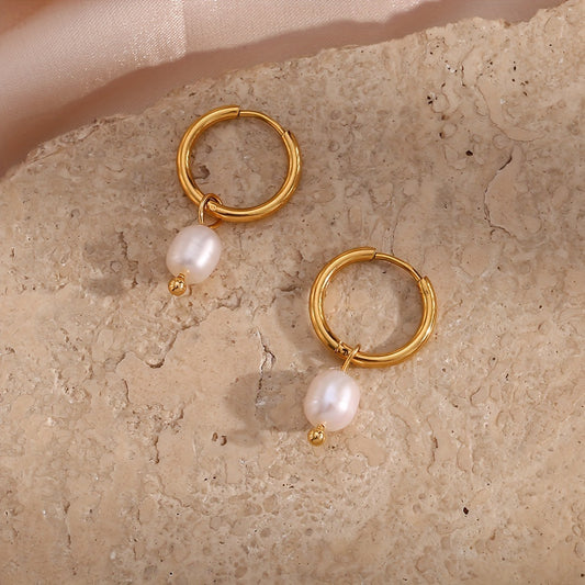 PEARL CHARM MINI HOOP EARRINGS