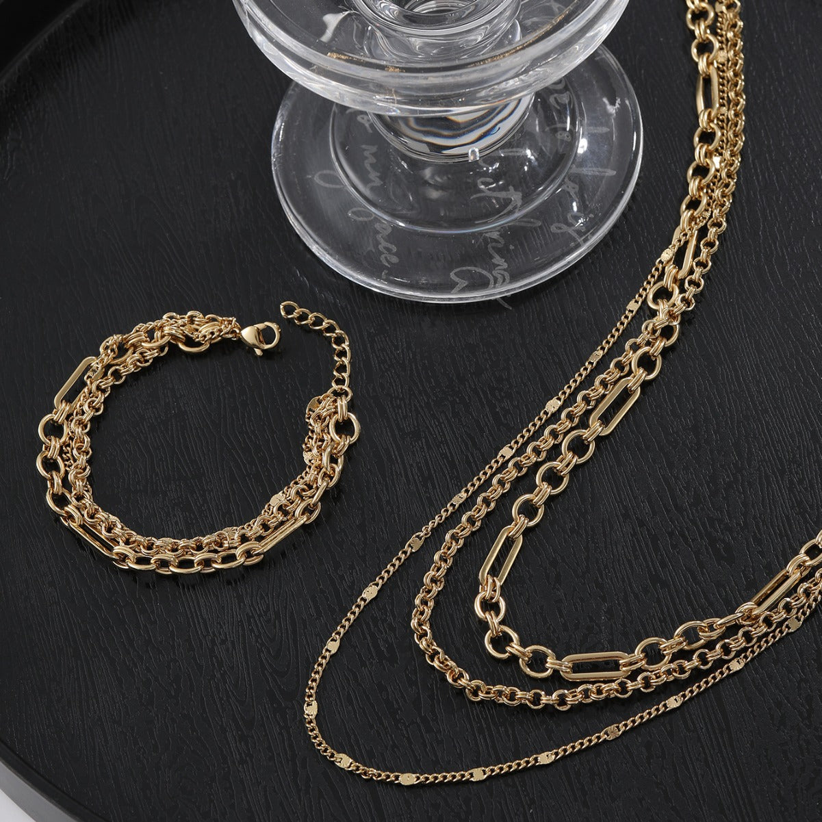 GOLD THREE LAYERED NECKLACE SET