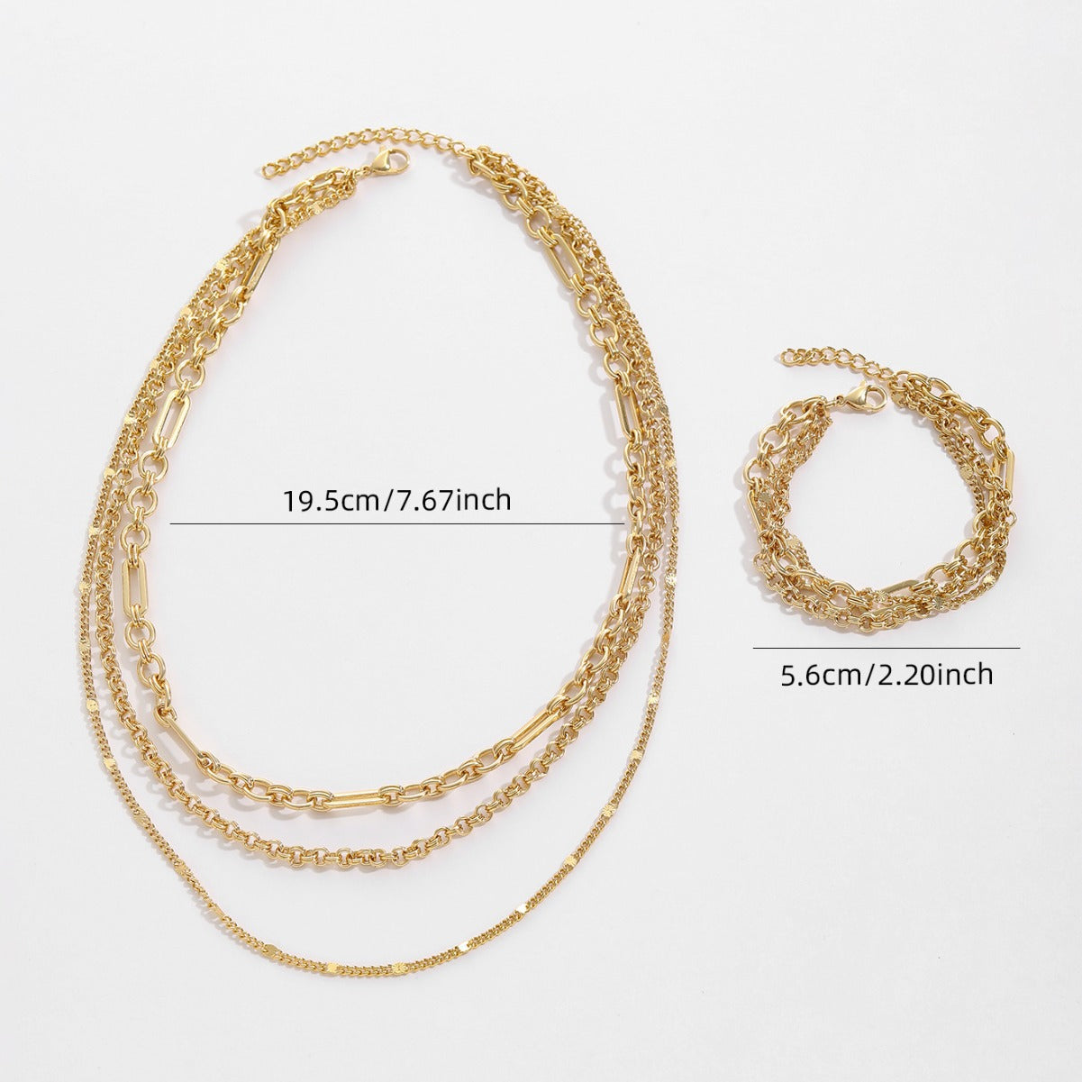 GOLD THREE LAYERED NECKLACE SET