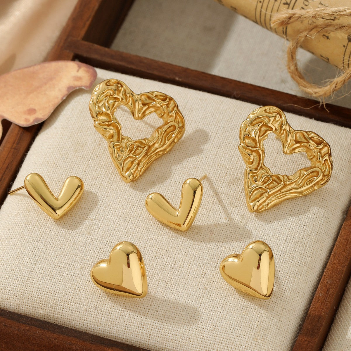 GOLD HEART STUD EARRINGS