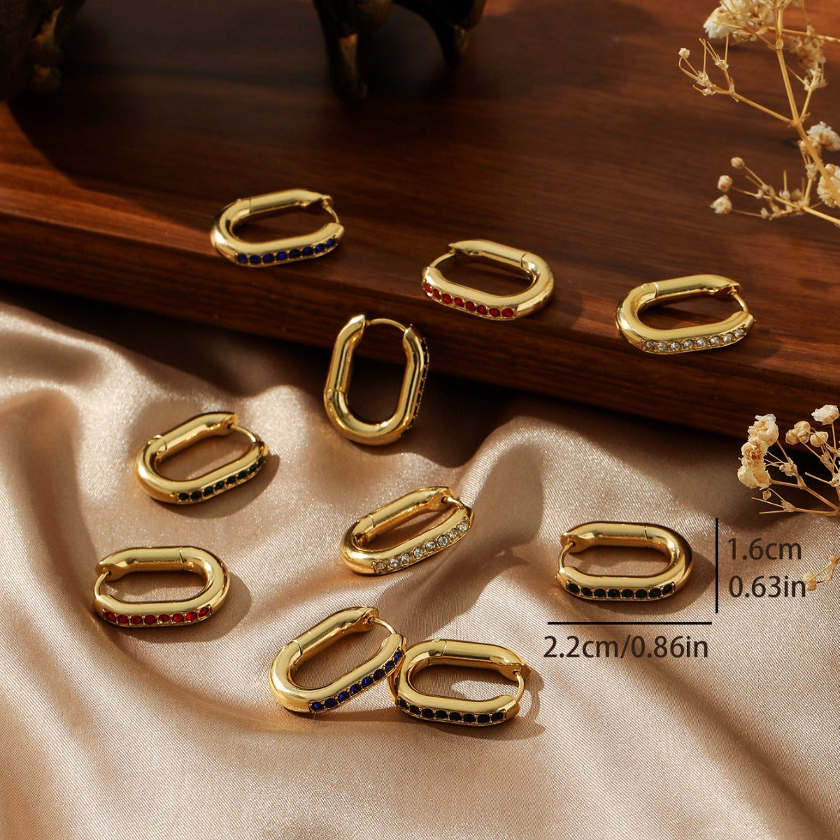 GOLD RECTANGULAR ZIRCONIA HOOP EARRINGS