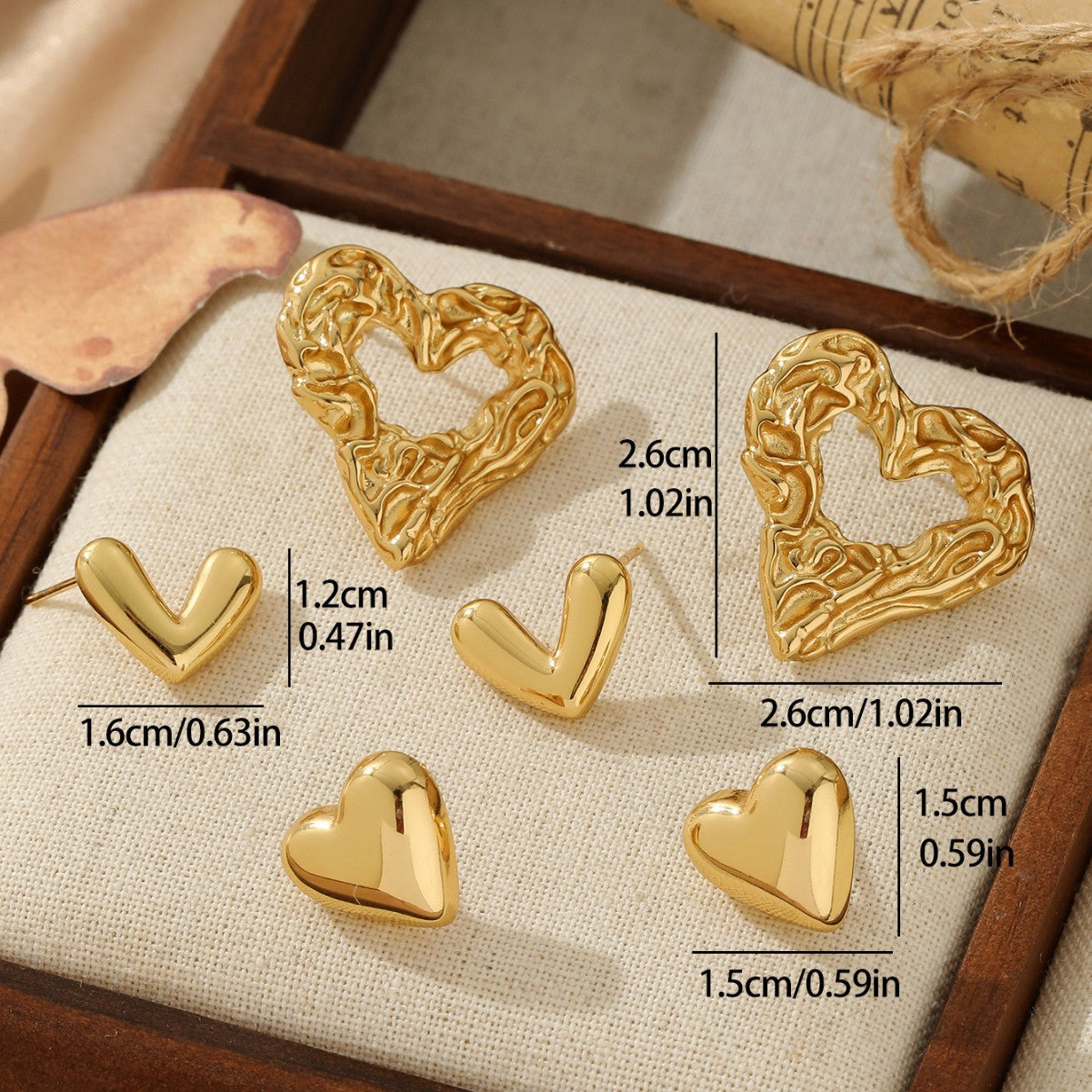 GOLD HEART STUD EARRINGS