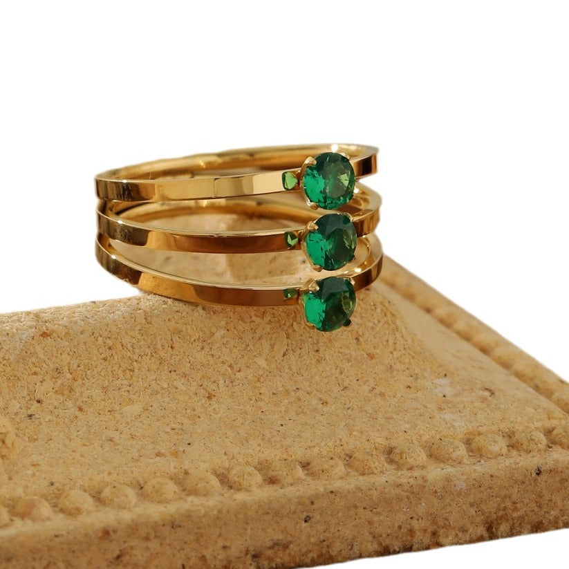 COLORFUL CZ THREE-TIERED PLAIN BAND RING