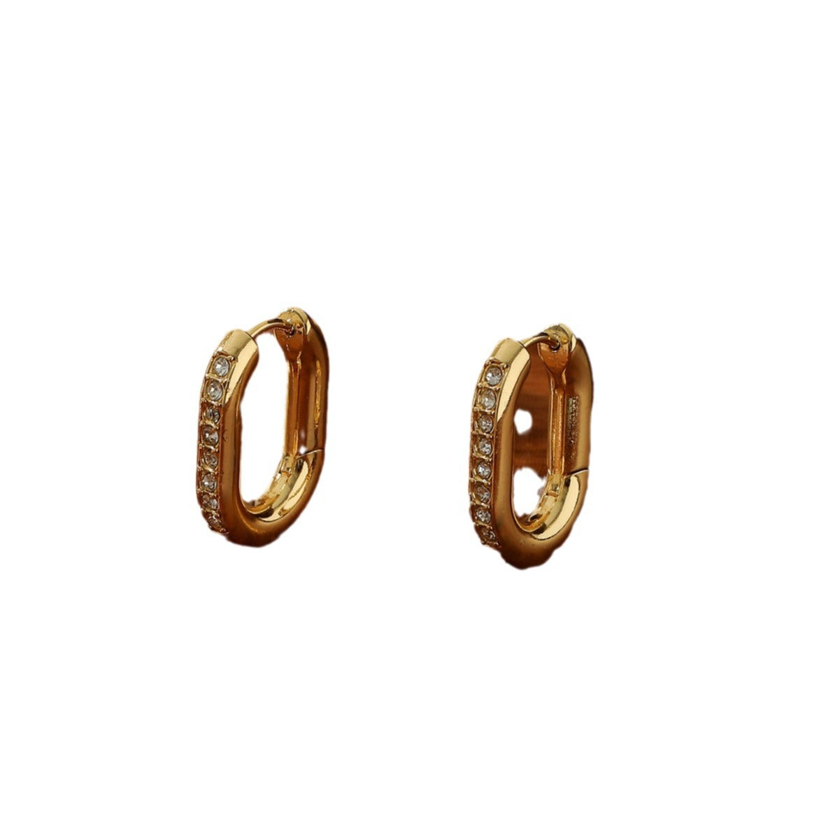 GOLD RECTANGULAR ZIRCONIA HOOP EARRINGS