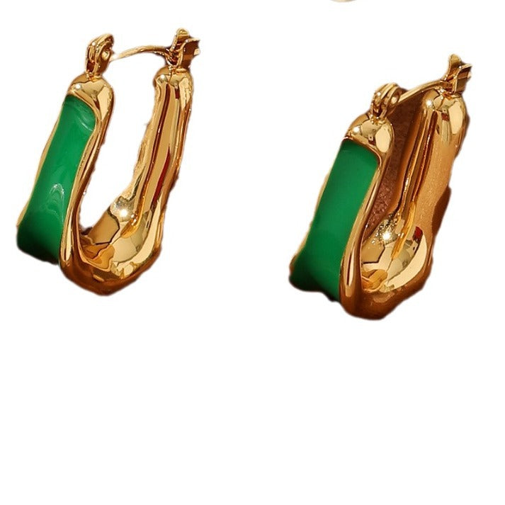 U-SHAPED ENAMEL HOOP EARRINGS