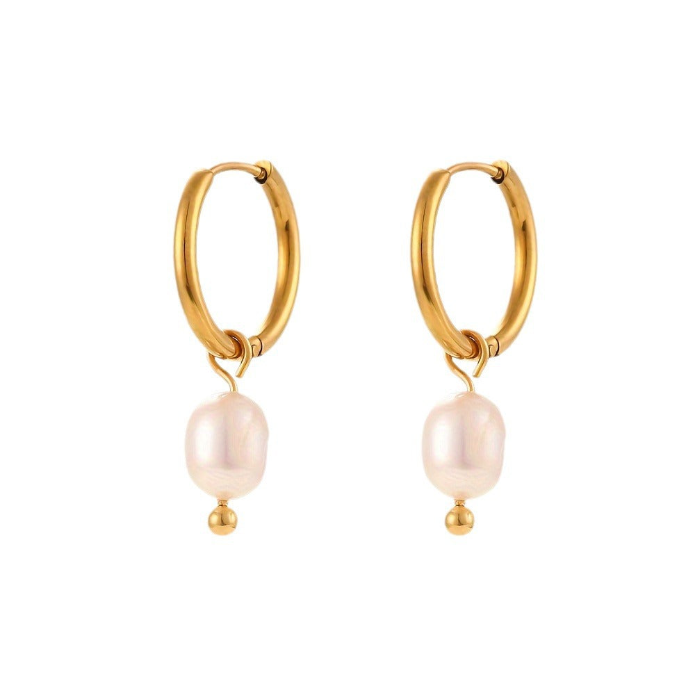 PEARL CHARM MINI HOOP EARRINGS