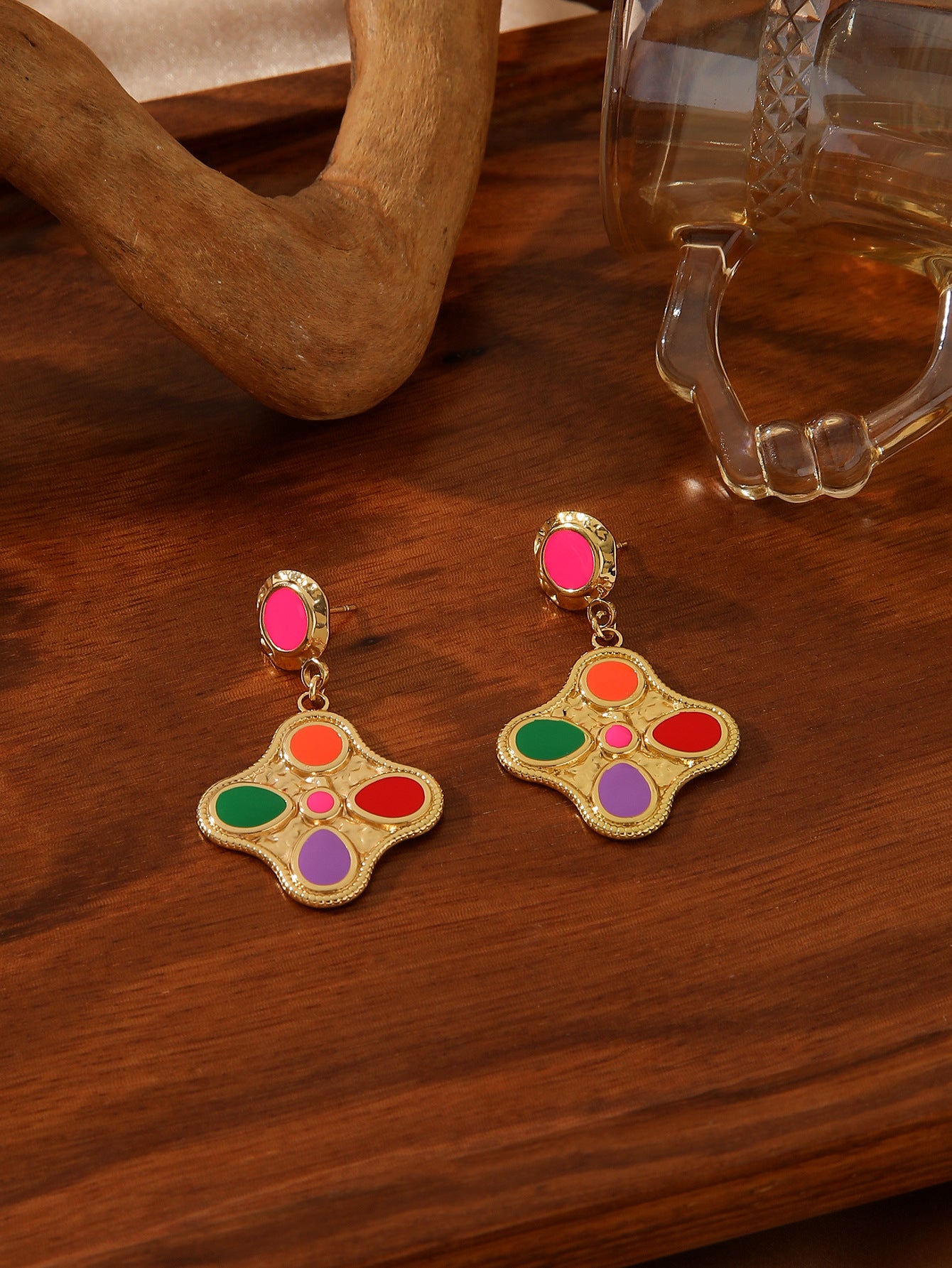 ENAMEL LUCKY CLOVER EARRINGS