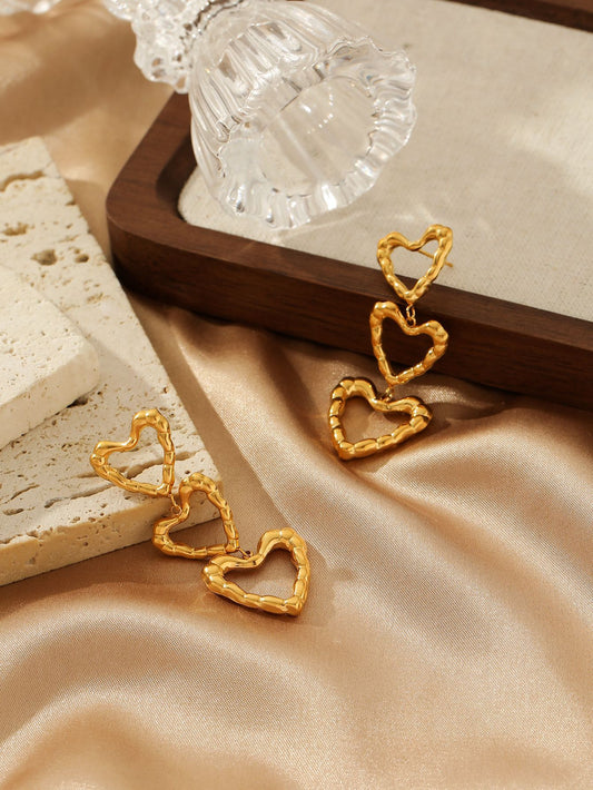 THREE HEART DROP EARRINGS