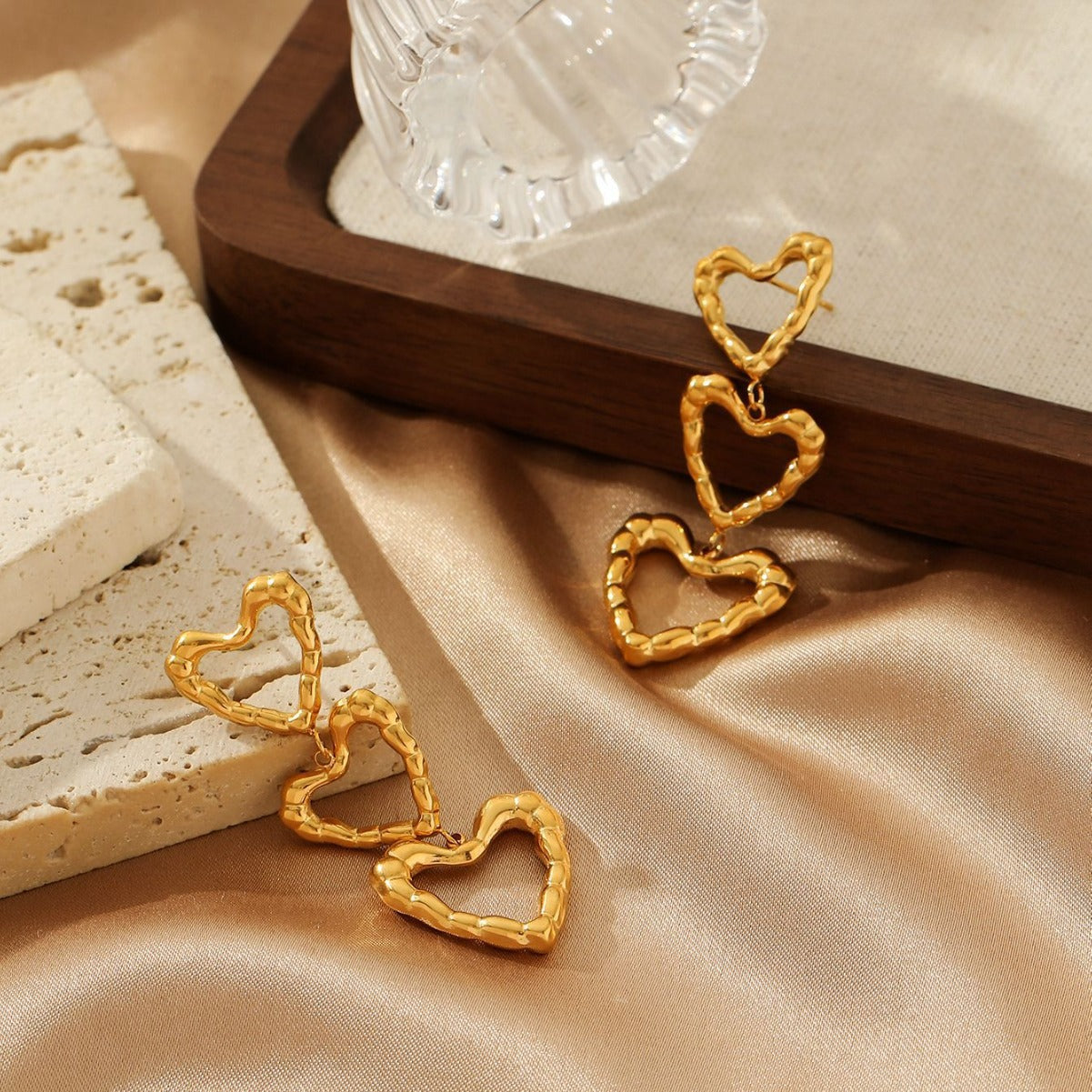 THREE HEART DROP EARRINGS